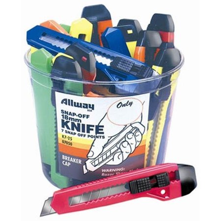 ALLWAY Allway Tools 25 Piece 18MM Snap-Off Neon Knife Bucket K7-25 37064070502